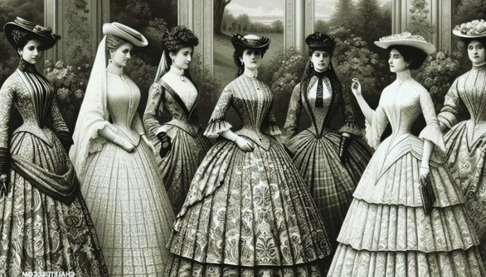 1800s Womans Damask Fashion